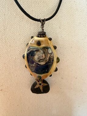 Lampwork Glass Artisan Fish Necklace with 4 extra pendants